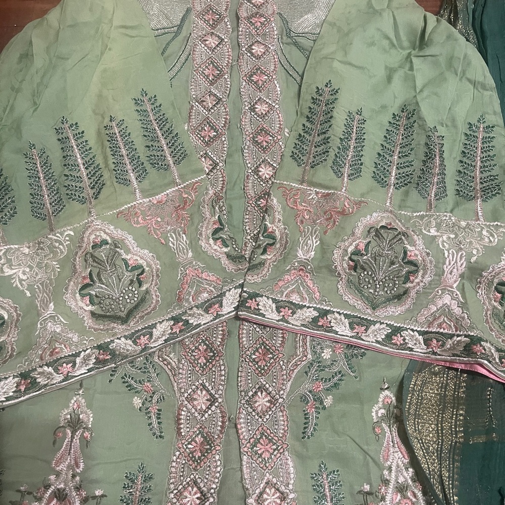 Sana safinaz Elegant Green Embroidered Long Sleeve Dress - Picture 3 of 10